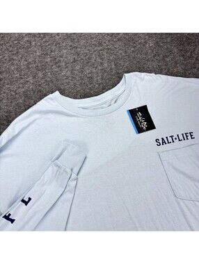 Salt Life Men’s 2XL Long Sleeve Pocket T Shirt Light Blue 100% Cotton NWT